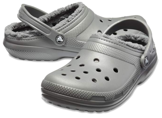 White crocs online with gray fuzz