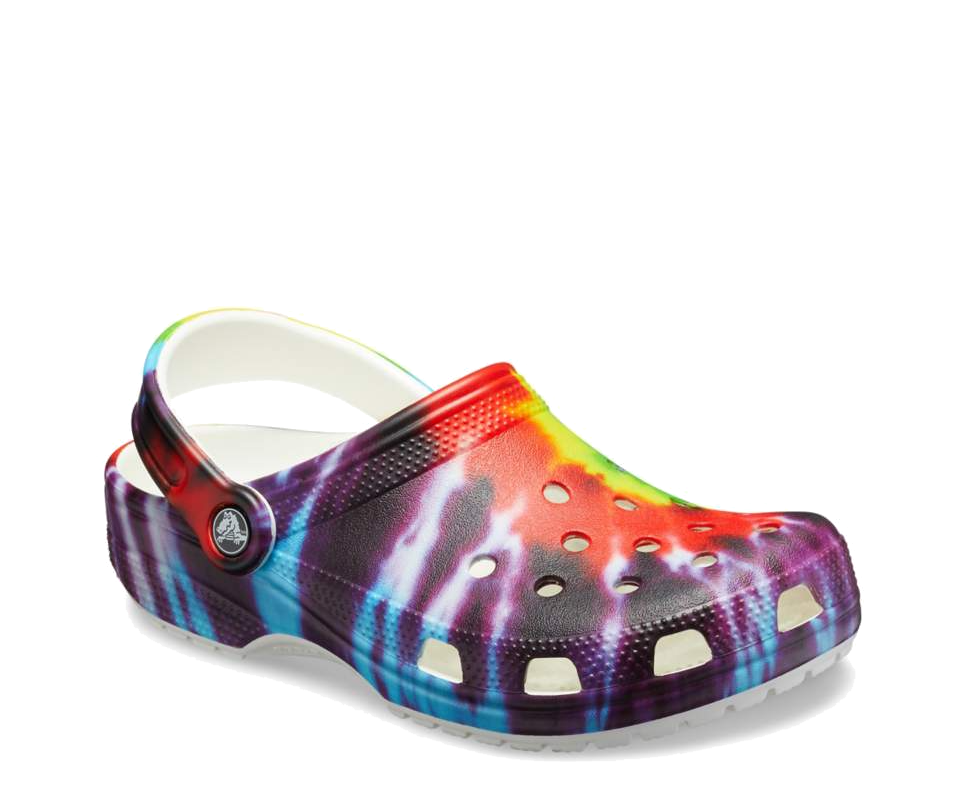 Purple tie dye crocs online