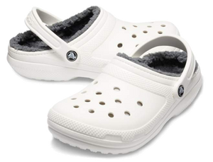 White crocs with grey fuzz new arrivals